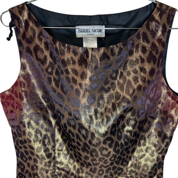 NEW Vintage Ronnie Nichole Leopard Shimmer Sleeveless Top with beaded fringe - Picture 2 of 4